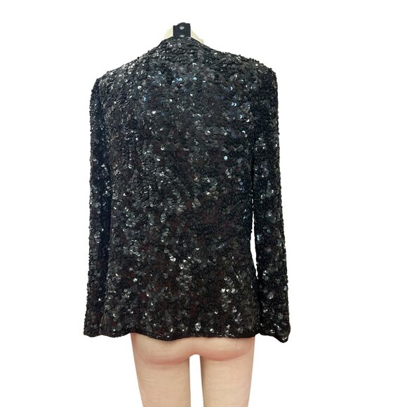 Vintage Laurence Kazar Black Sequined Long-Sleeve Jacket Blazer Evening Coat For - Picture 6 of 13